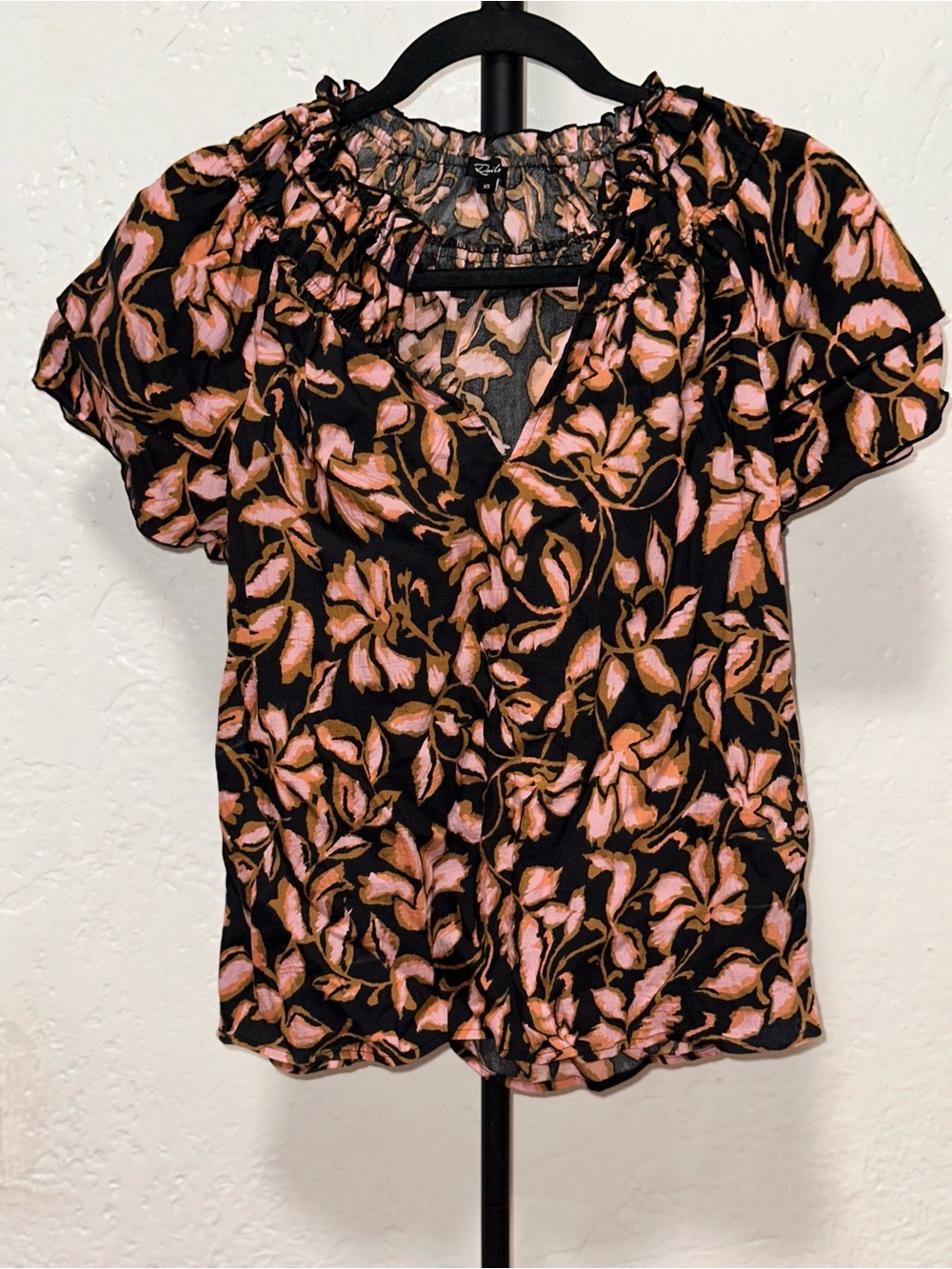 Rails Black Floral Short-Sleeve Top with Pink and Tan Print